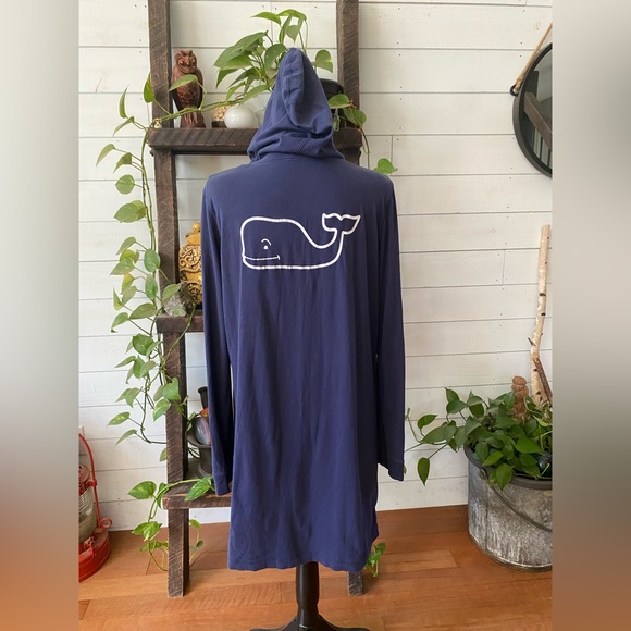 Vineyard Vines: Navy Hooded Tunic Dress with Sleeve Detail and Whale Logo - Picture 10 of 17